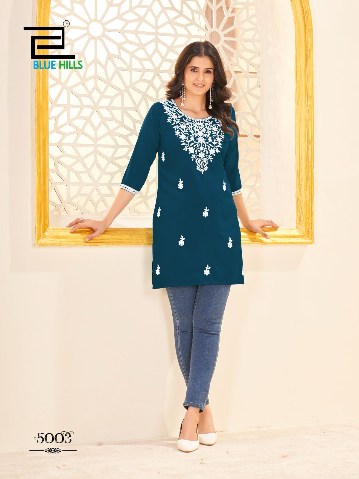 Amelia Vol 5 By Blue Hills Rayon Lucknavi Work Short Kurti Suppliers In India